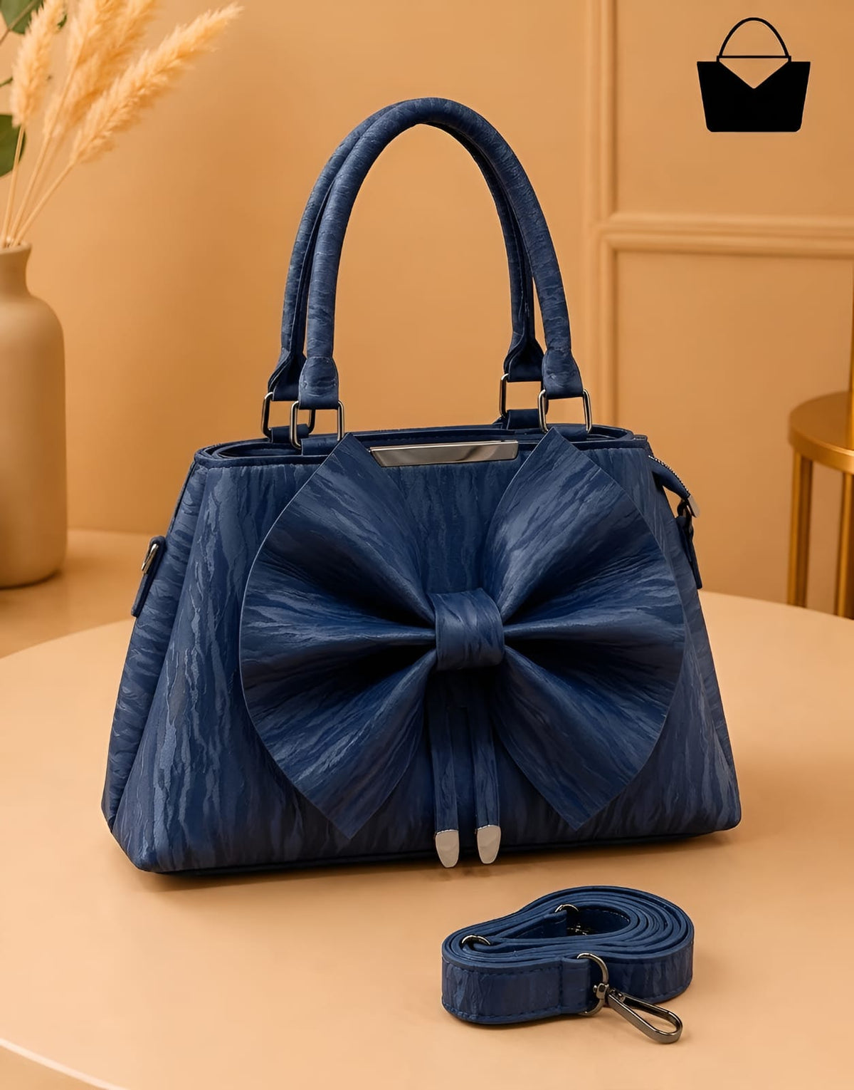 Bow Elegance Women's Handbag – Premium Textured Finish with Matching Shoulder Strap