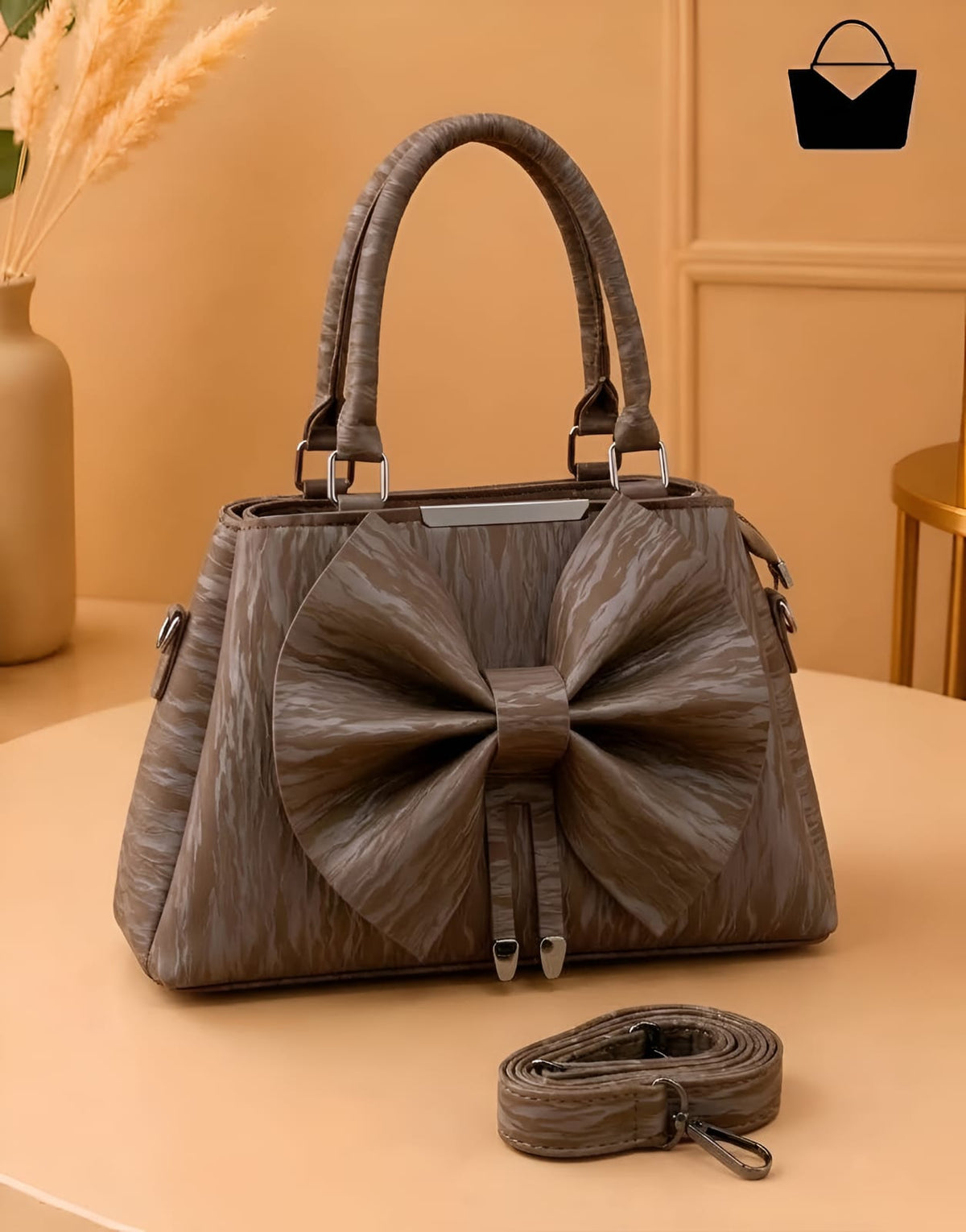 Bow Elegance Women's Handbag – Premium Textured Finish with Matching Shoulder Strap