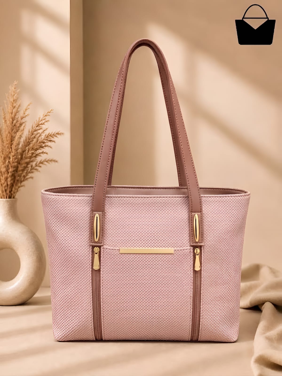 Elegant Large Tote Bag for Women – Premium Quality with Double Golden Zippers & Multiple Pockets