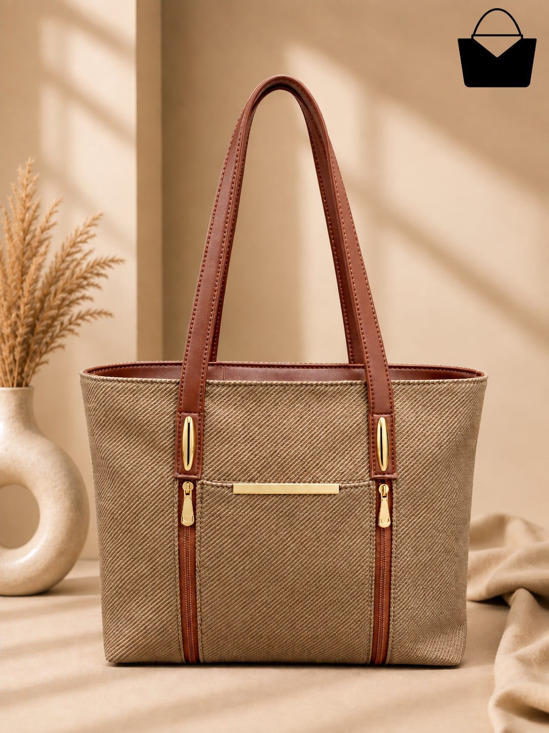 Elegant Large Tote Bag for Women – Premium Quality with Double Golden Zippers & Multiple Pockets