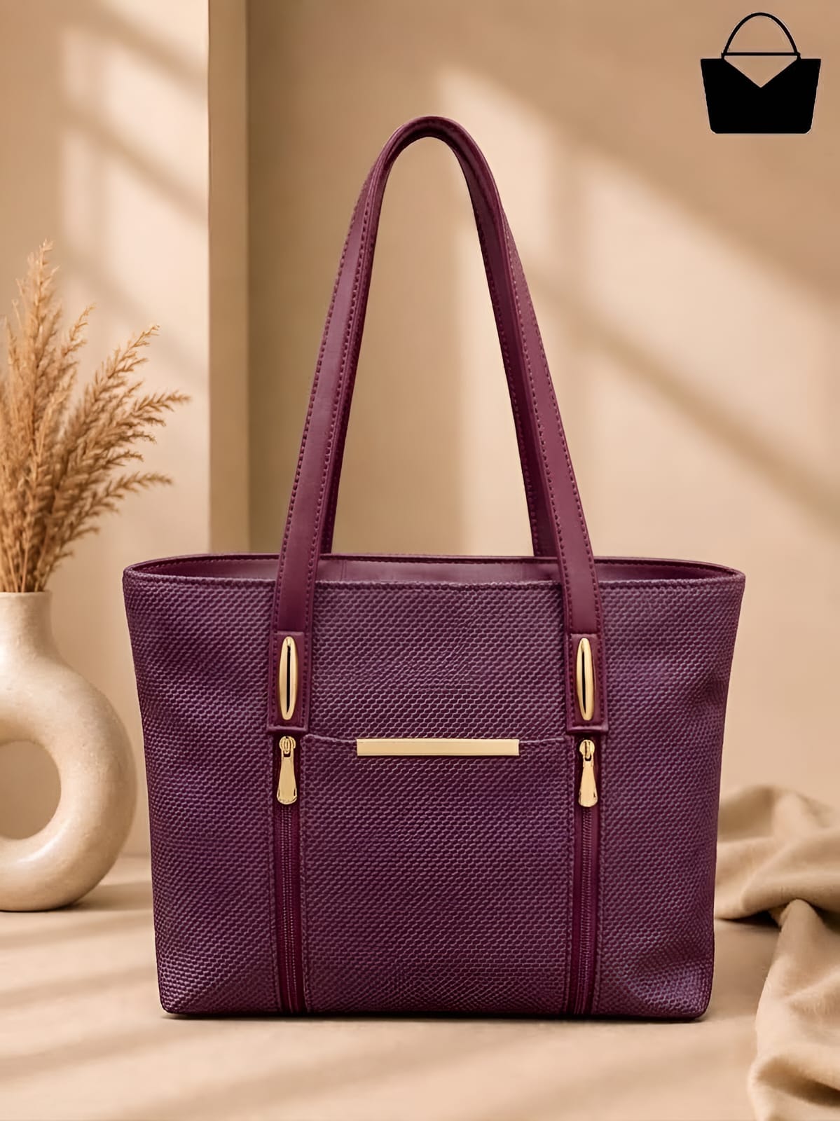 Elegant Large Tote Bag for Women – Premium Quality with Double Golden Zippers & Multiple Pockets