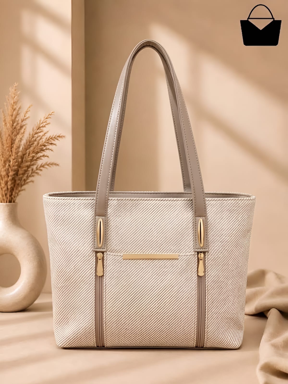 Elegant Large Tote Bag for Women – Premium Quality with Double Golden Zippers & Multiple Pockets