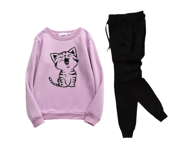 Laughing Cat Printed Winter Colelction Tracksuit Collection Soft Fleece Fabric Pullover Sweatshirt & Trouse