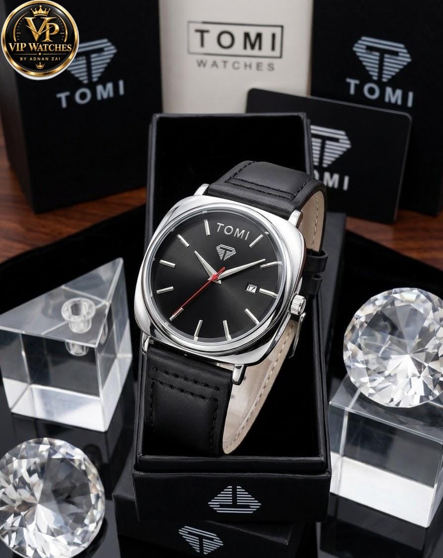 TOMI Original Men's Watch with Working Date, Premium Leather Strap & Gift Box
