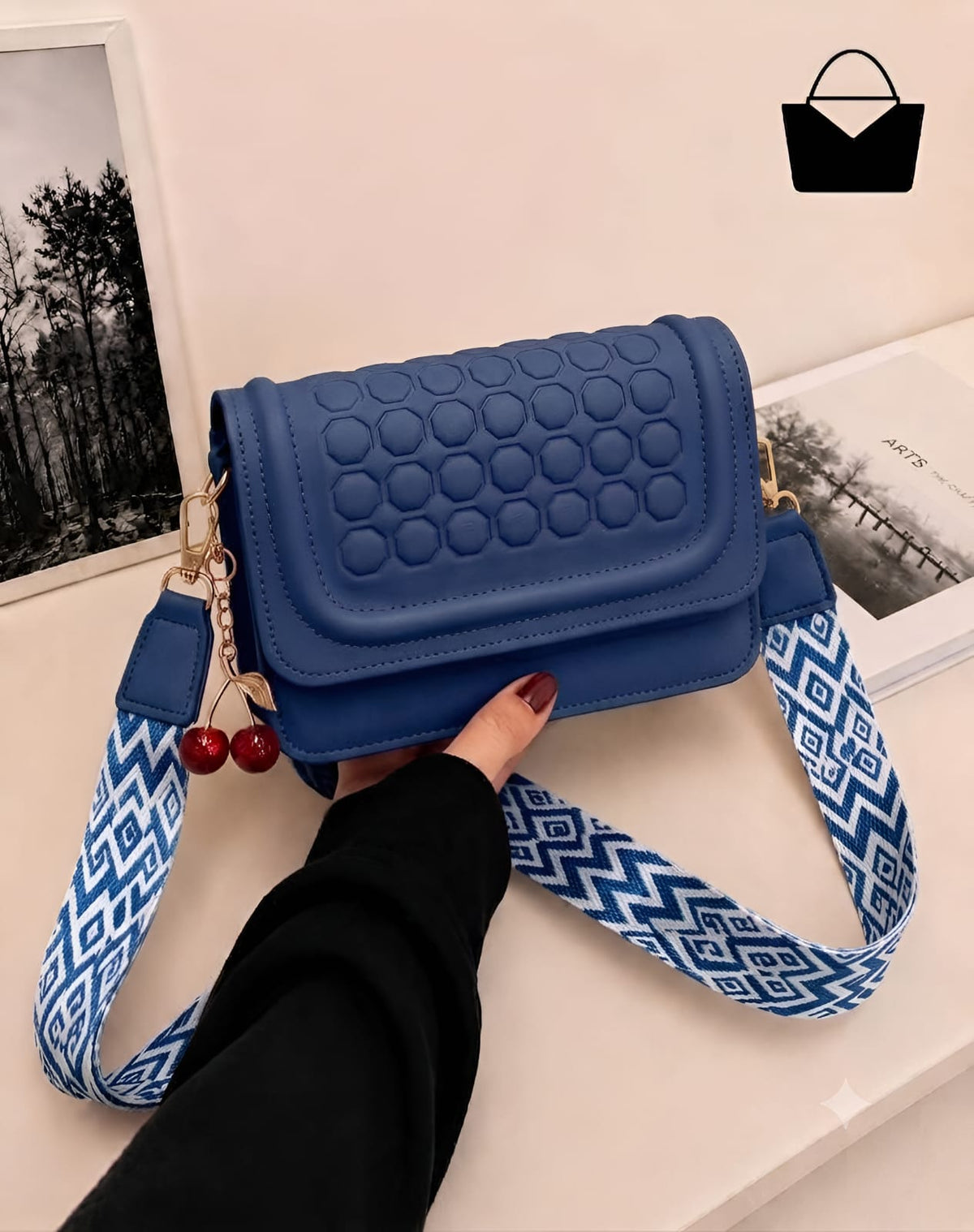 Cherry Crossbody Purse for Women – Golden Adjustable Strap & Cute Cherry Keychain