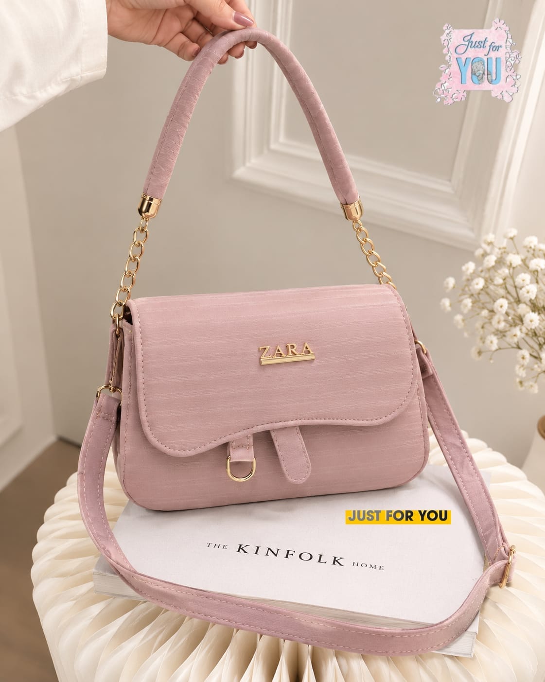ZARA Luxury Women's Crossbody Bag with Half-Chain Strap, Adjustable Long Belt & Center Pocket