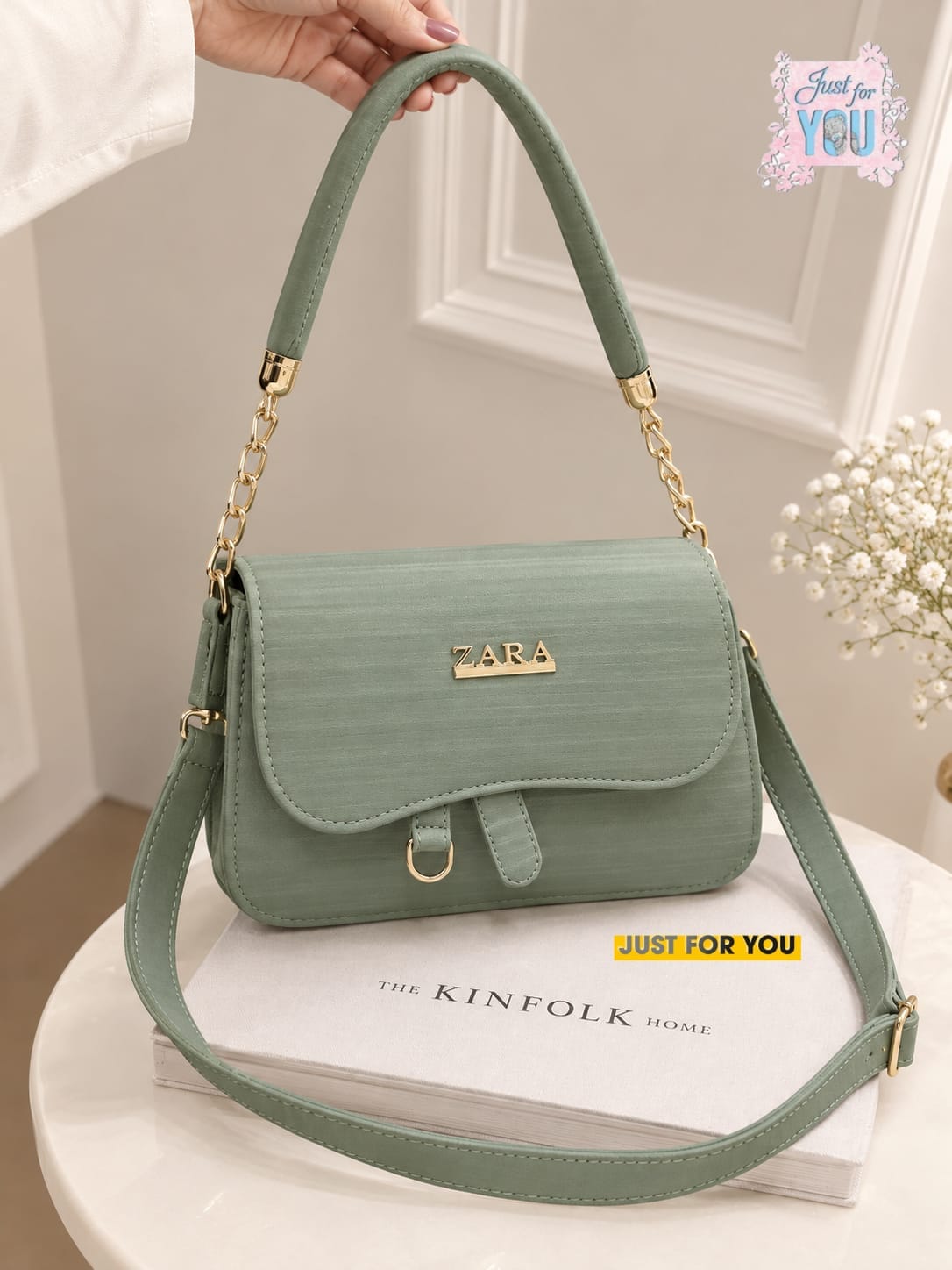 ZARA Luxury Women's Crossbody Bag with Half-Chain Strap, Adjustable Long Belt & Center Pocket