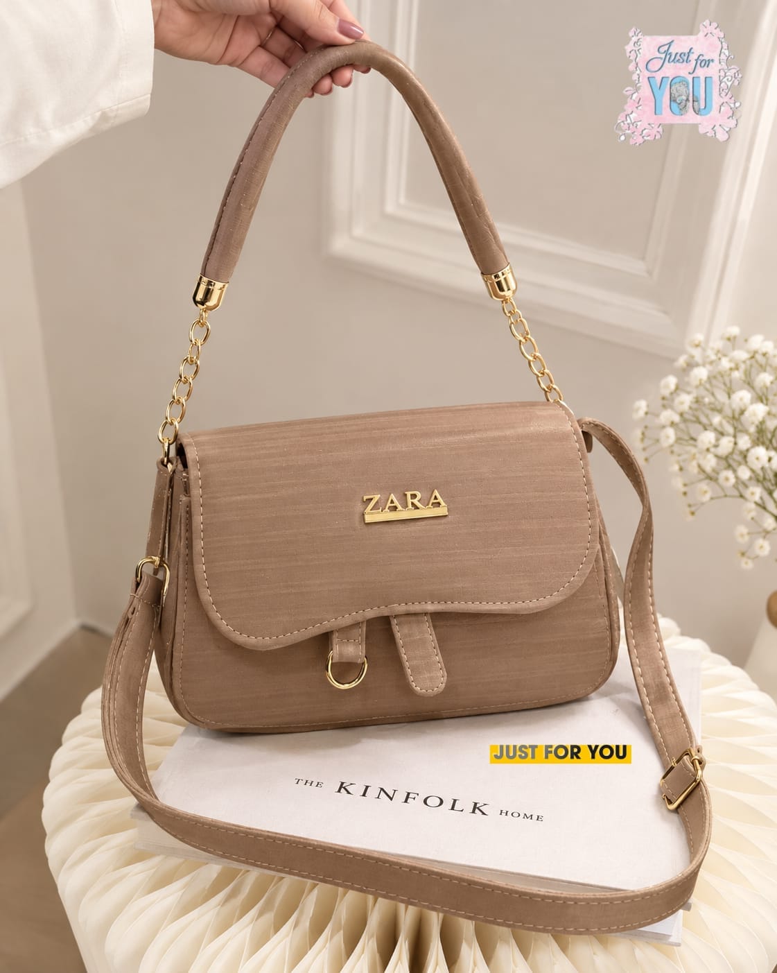 ZARA Luxury Women's Crossbody Bag with Half-Chain Strap, Adjustable Long Belt & Center Pocket