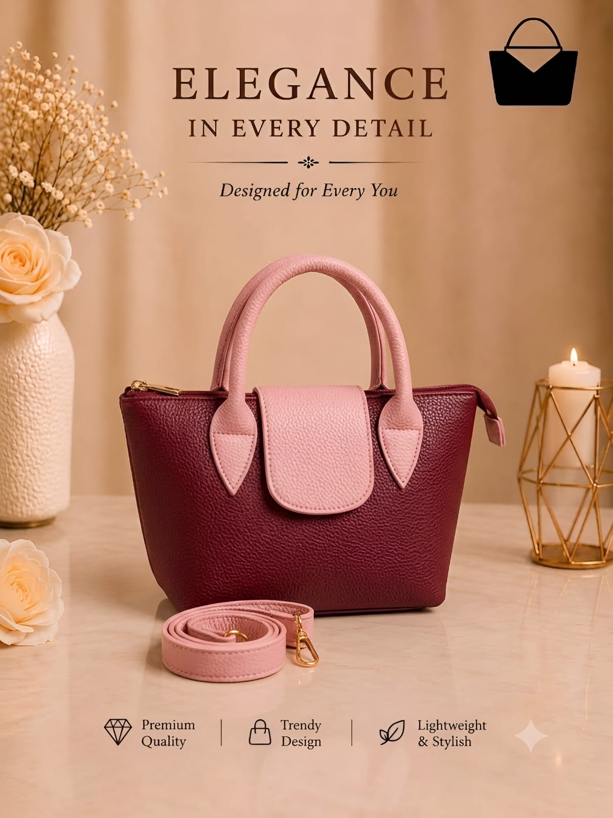 Premium Women's Bag – Spacious Interior, Elegant Design & Adjustable Long Strap