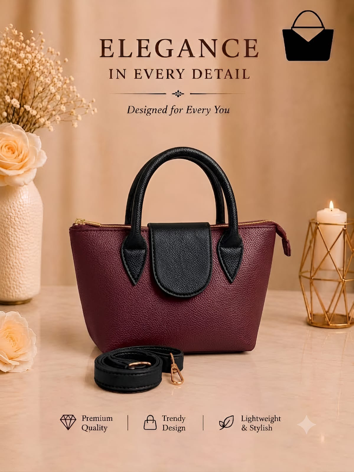 Premium Women's Bag – Spacious Interior, Elegant Design & Adjustable Long Strap