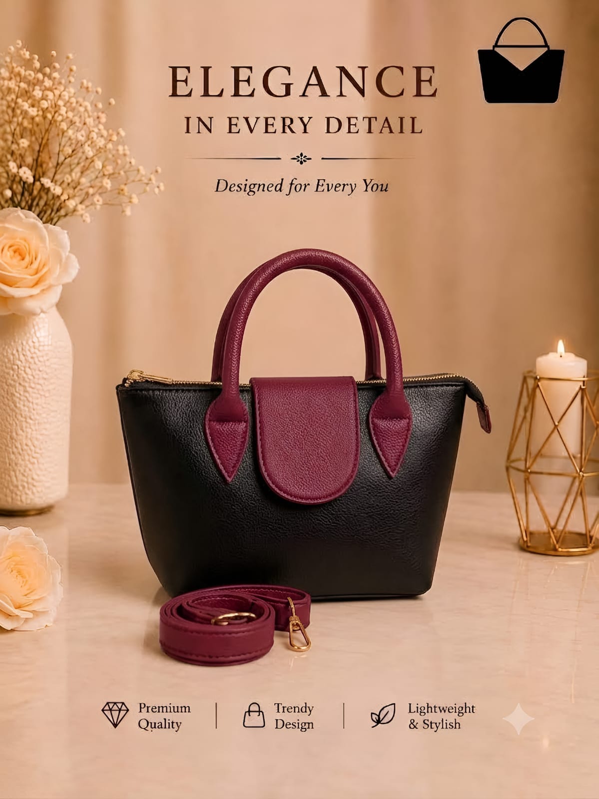 Premium Women's Bag – Spacious Interior, Elegant Design & Adjustable Long Strap