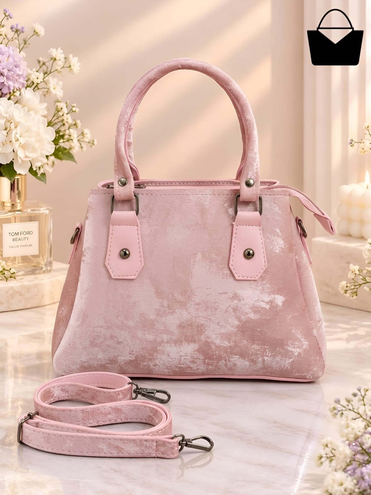 Premium Women's Handbag with Gold-Tone Hardware, Double Handles & Adjustable Shoulder Strap