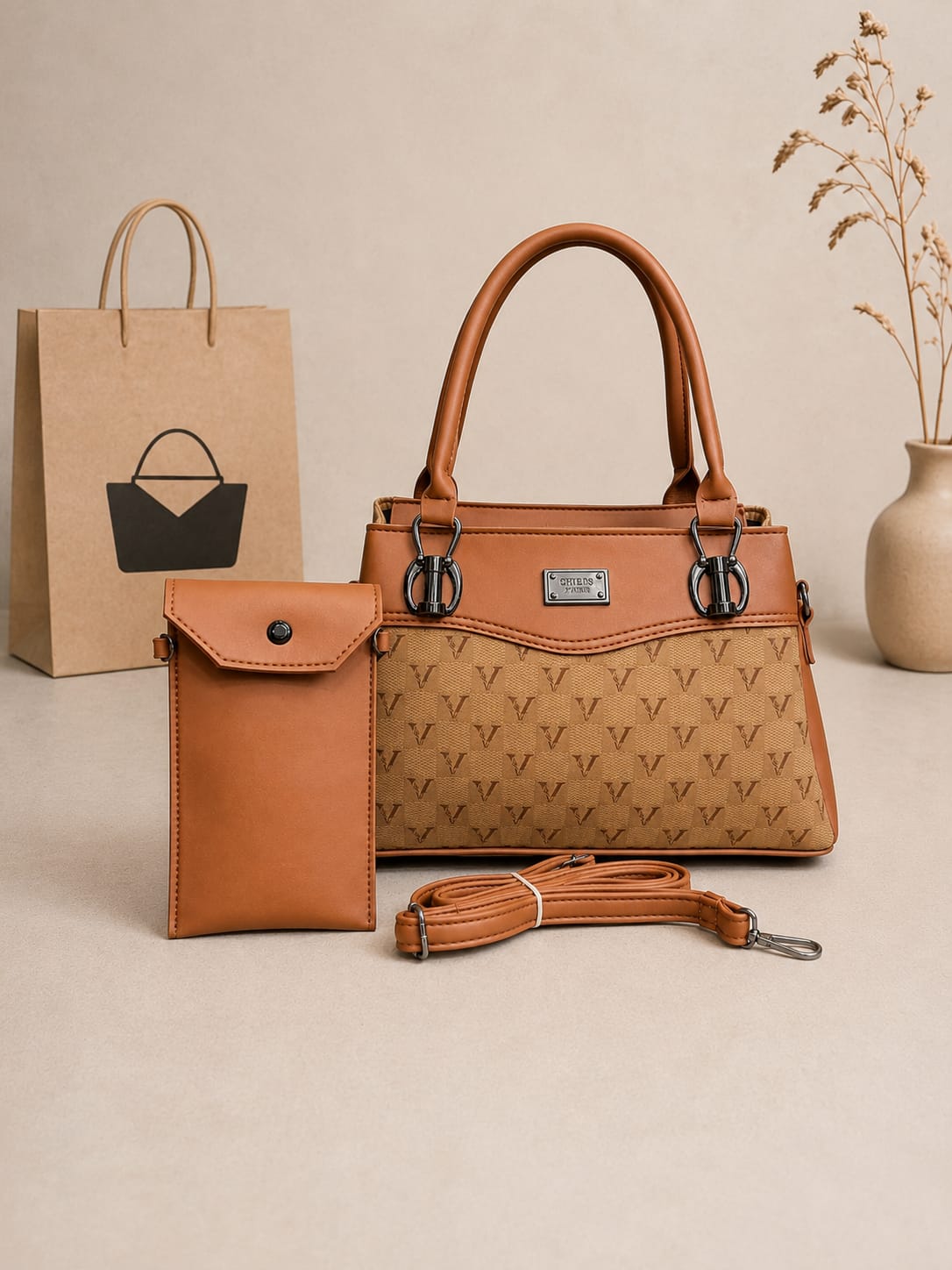 Stylish Women's 2-Piece Purse Set with Mobile Pouch & Adjustable Strap