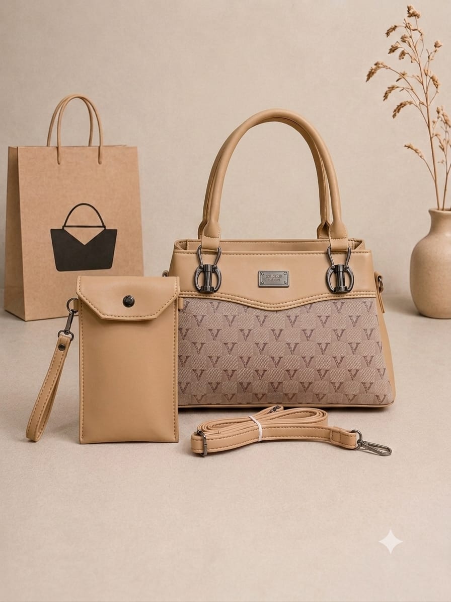 Stylish Women's 2-Piece Purse Set with Mobile Pouch & Adjustable Strap