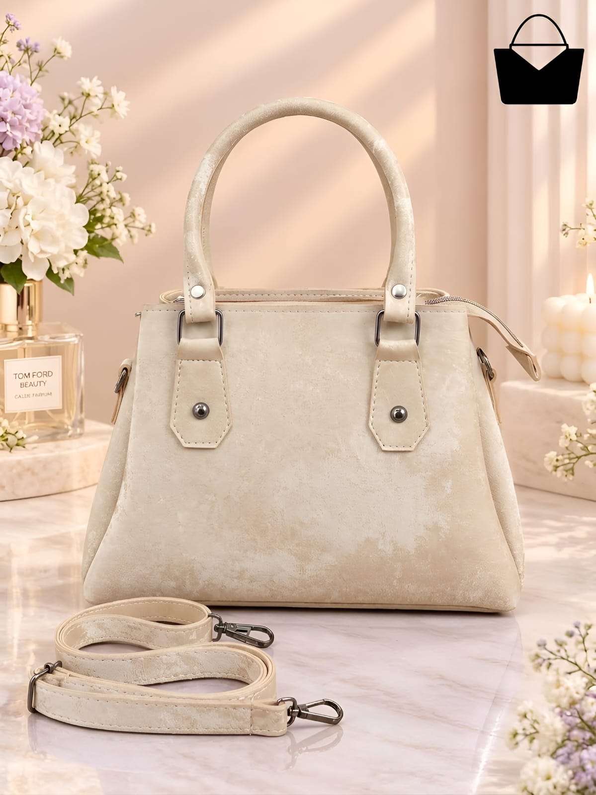 Premium Women's Handbag with Gold-Tone Hardware, Double Handles & Adjustable Shoulder Strap