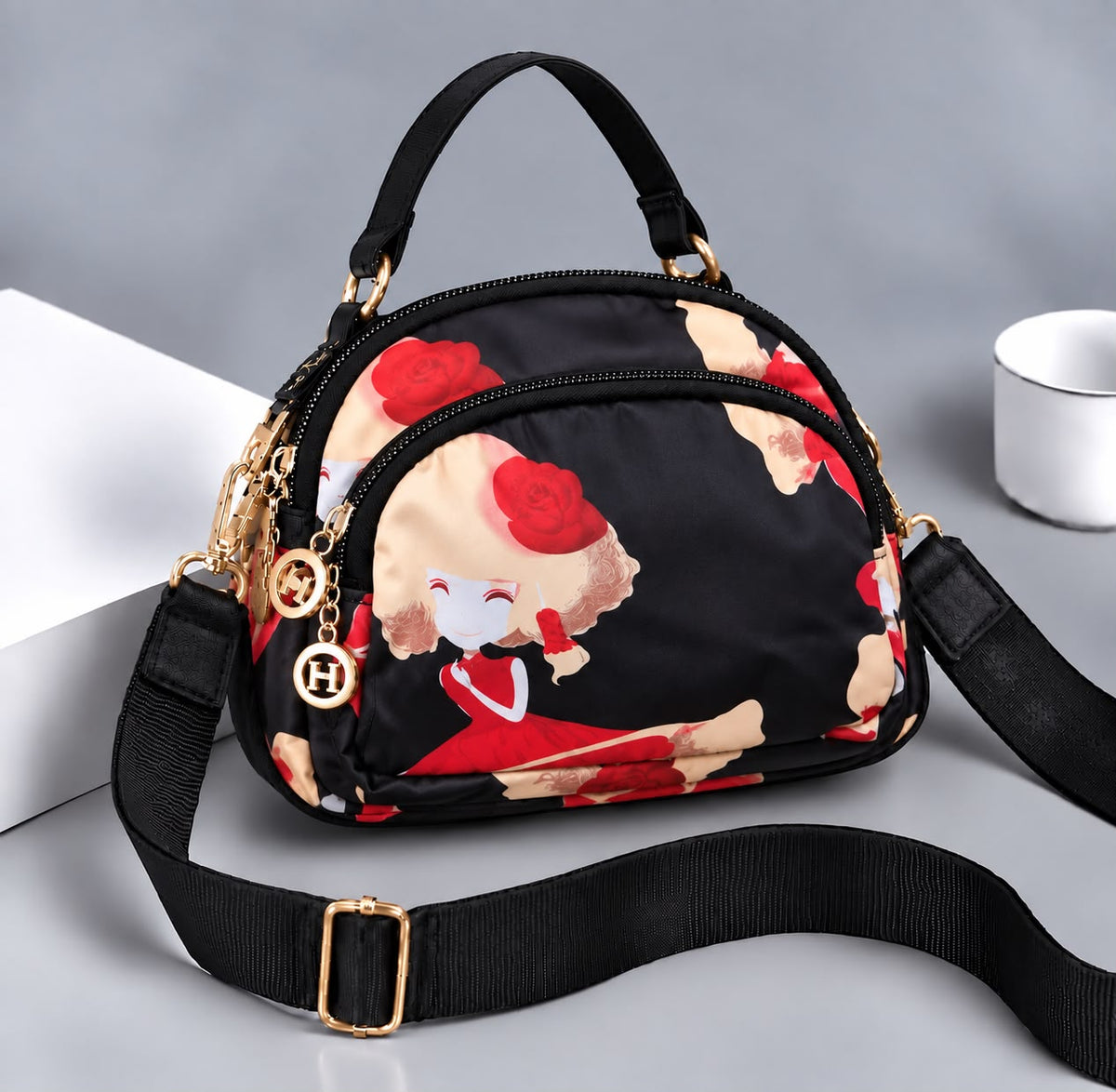 Premium Parachute Crossbody Bag for Women – 4 Zipper Compartments