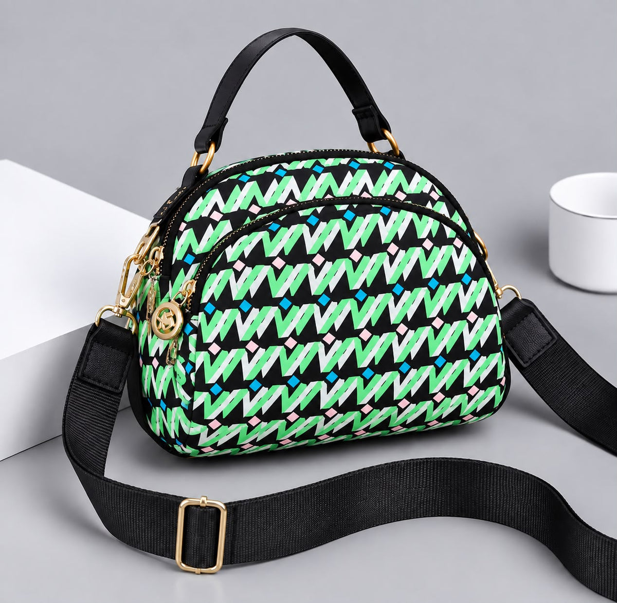 Premium Parachute Crossbody Bag for Women – 4 Zipper Compartments