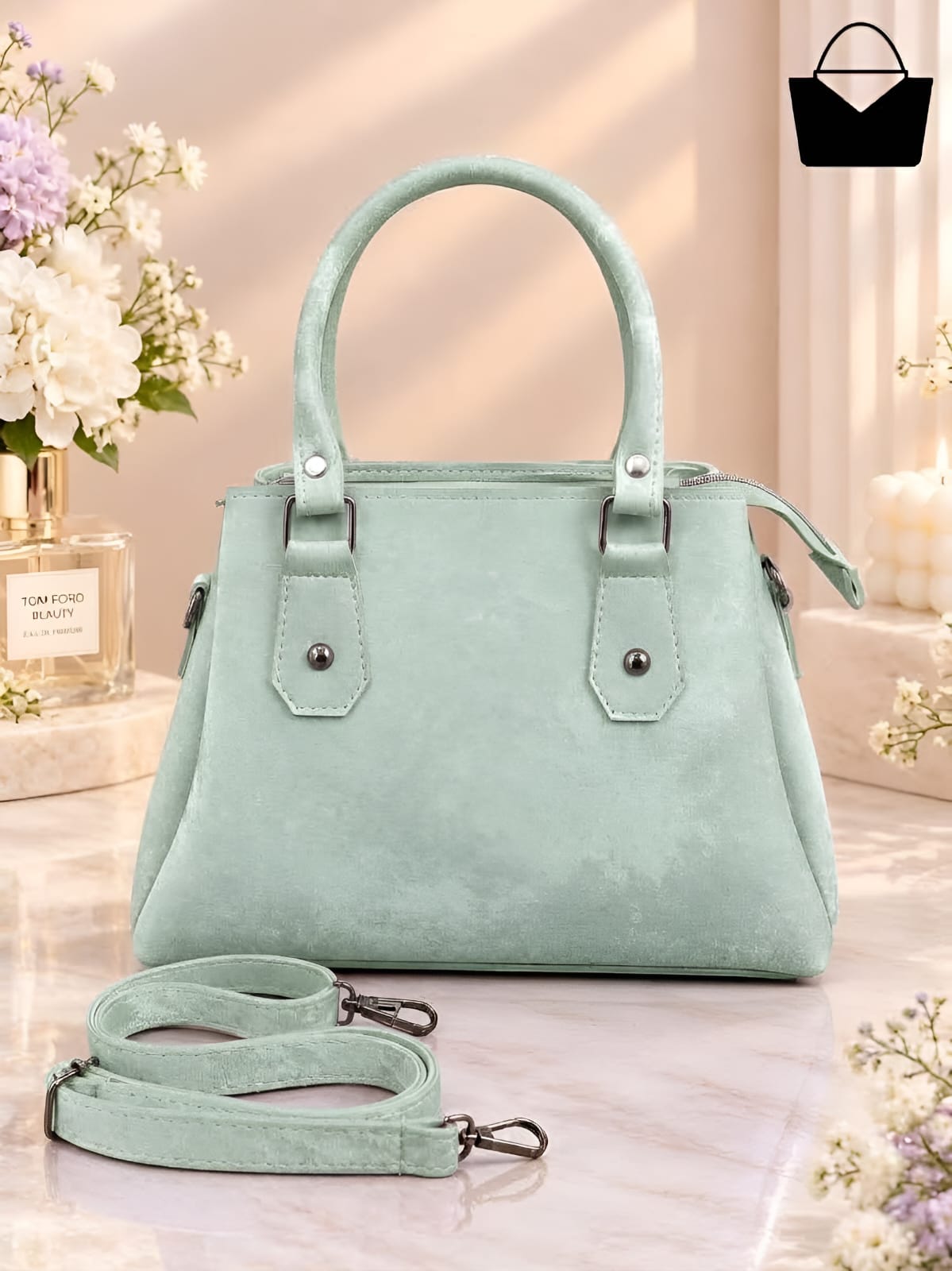 Premium Women's Handbag with Gold-Tone Hardware, Double Handles & Adjustable Shoulder Strap