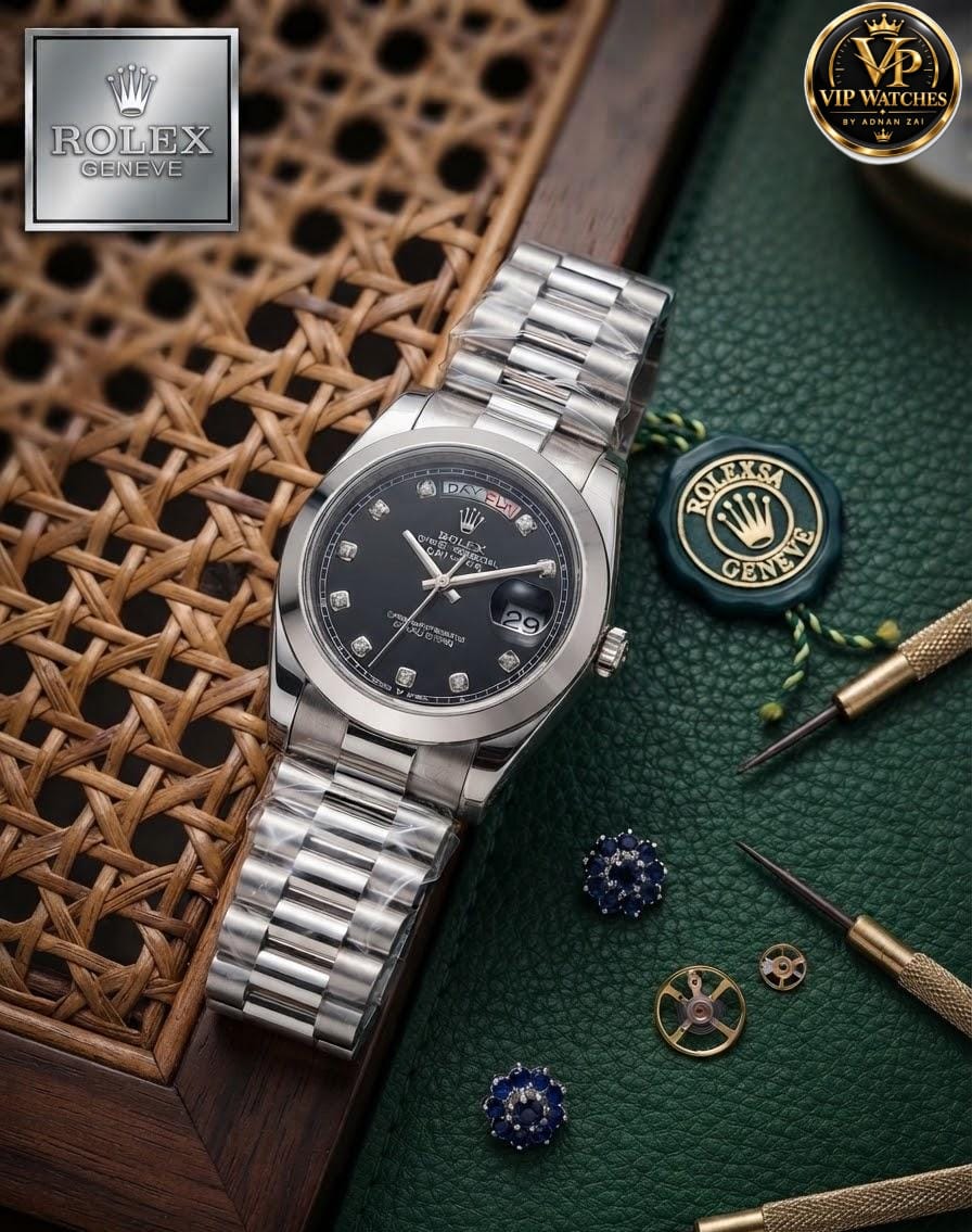 Rolex Day-Date Men's Watch with Working Day & Date, Heavy Metal Steel Chain & Gift Box