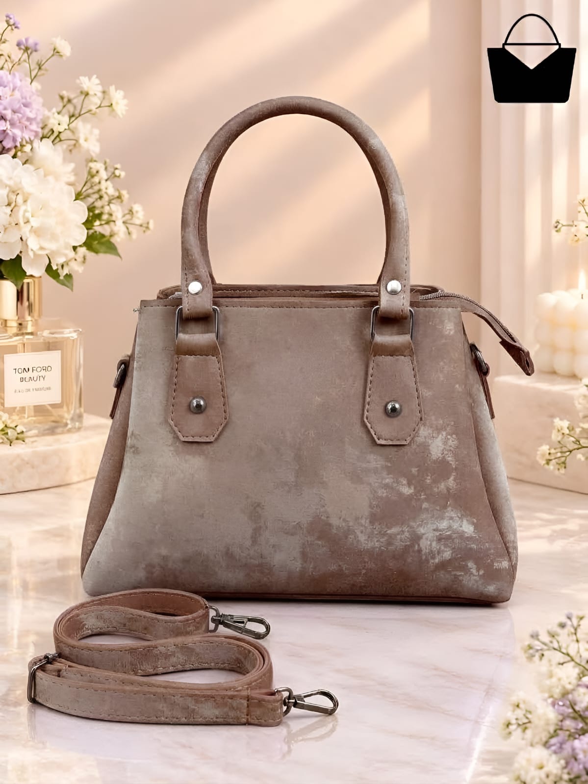 Premium Women's Handbag with Gold-Tone Hardware, Double Handles & Adjustable Shoulder Strap
