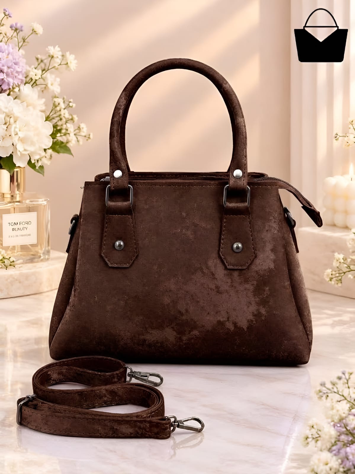 Premium Women's Handbag with Gold-Tone Hardware, Double Handles & Adjustable Shoulder Strap
