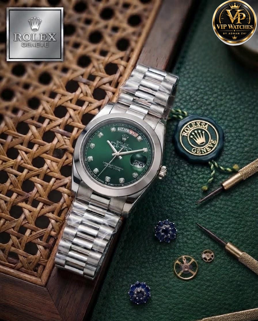 Rolex Day-Date Men's Watch with Working Day & Date, Heavy Metal Steel Chain & Gift Box