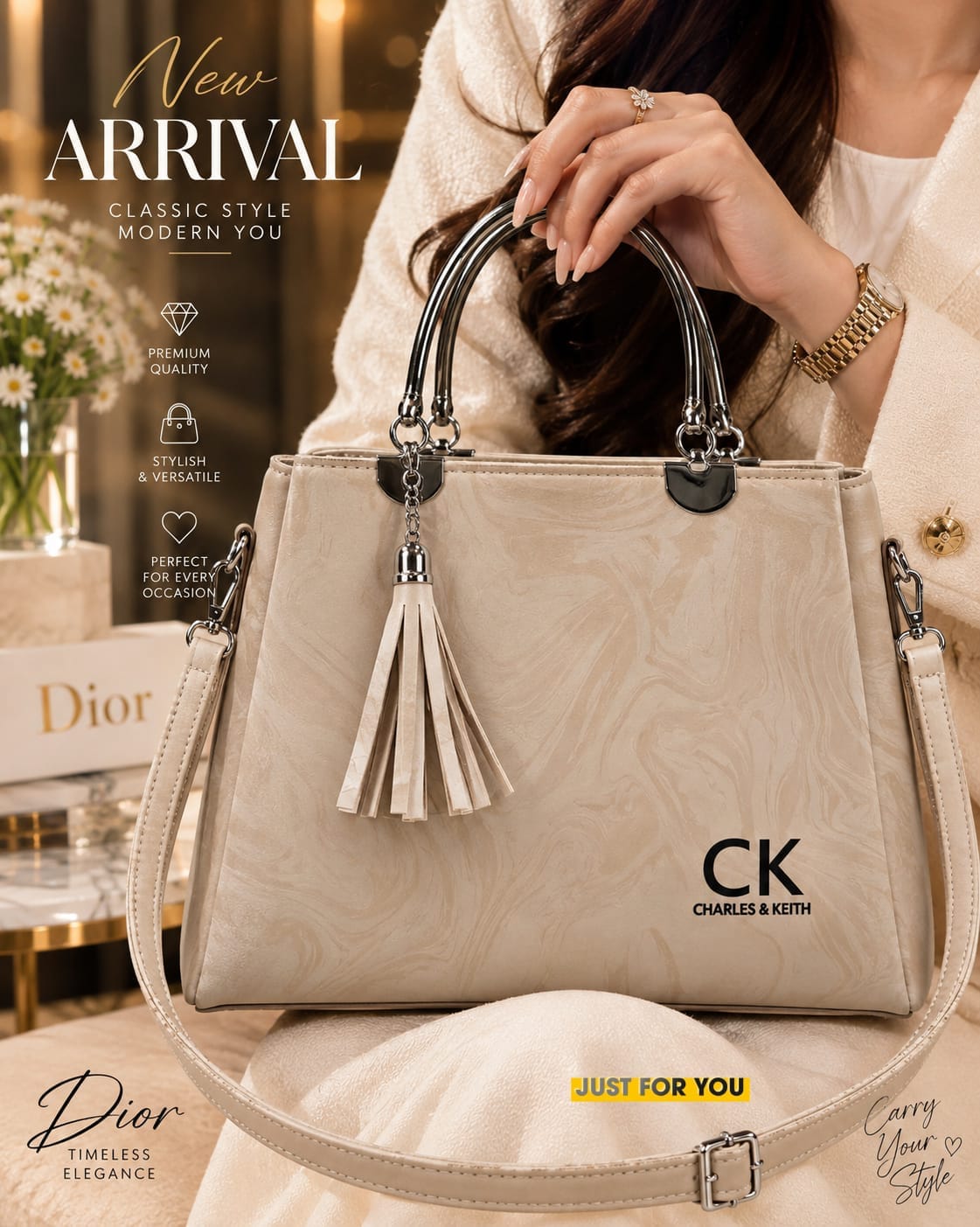 CRALES & KEITH Women's Premium Crossbody Bag with 3 Compartments | Stylish Long Strap Handbag