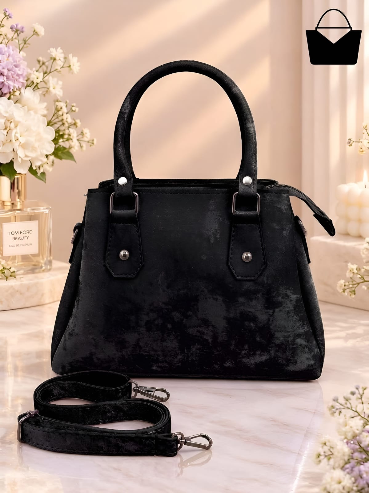Premium Women's Handbag with Gold-Tone Hardware, Double Handles & Adjustable Shoulder Strap