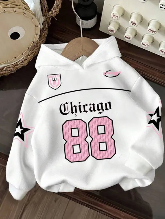 Women’s White Chicago 88 Graphic Hoodie – Trendy Casual Streetwear