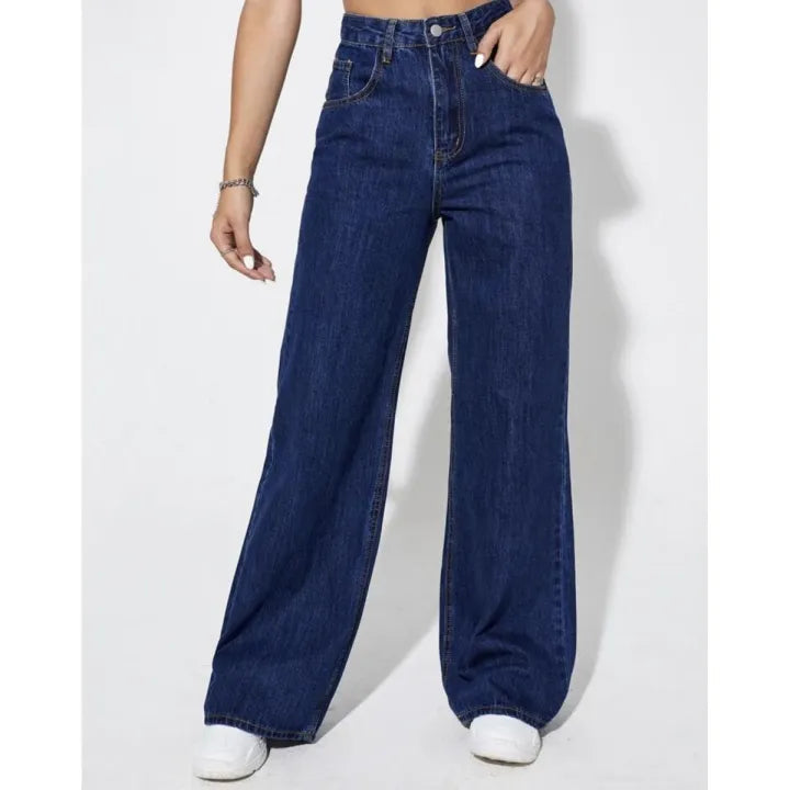 Women Dark Blue High Waist Wide Leg Denim Jeans Export Quality ZRANZIE