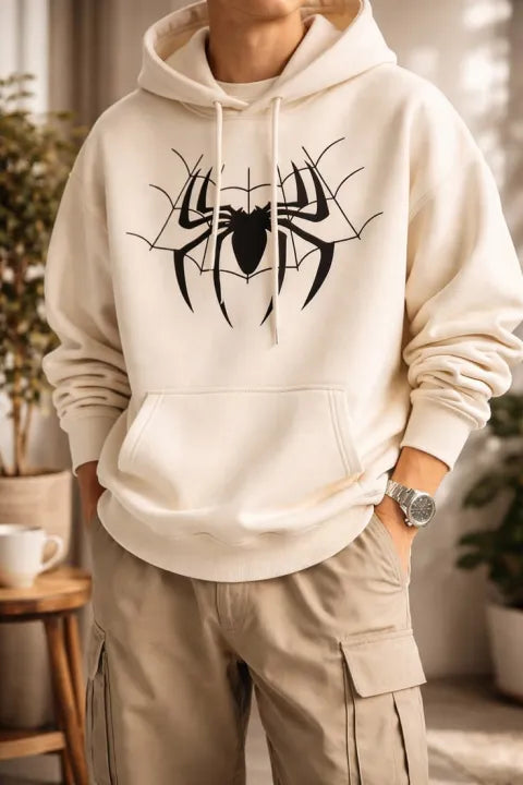 Men’s Cream Spider Graphic Hoodie | Trendy Streetwear
