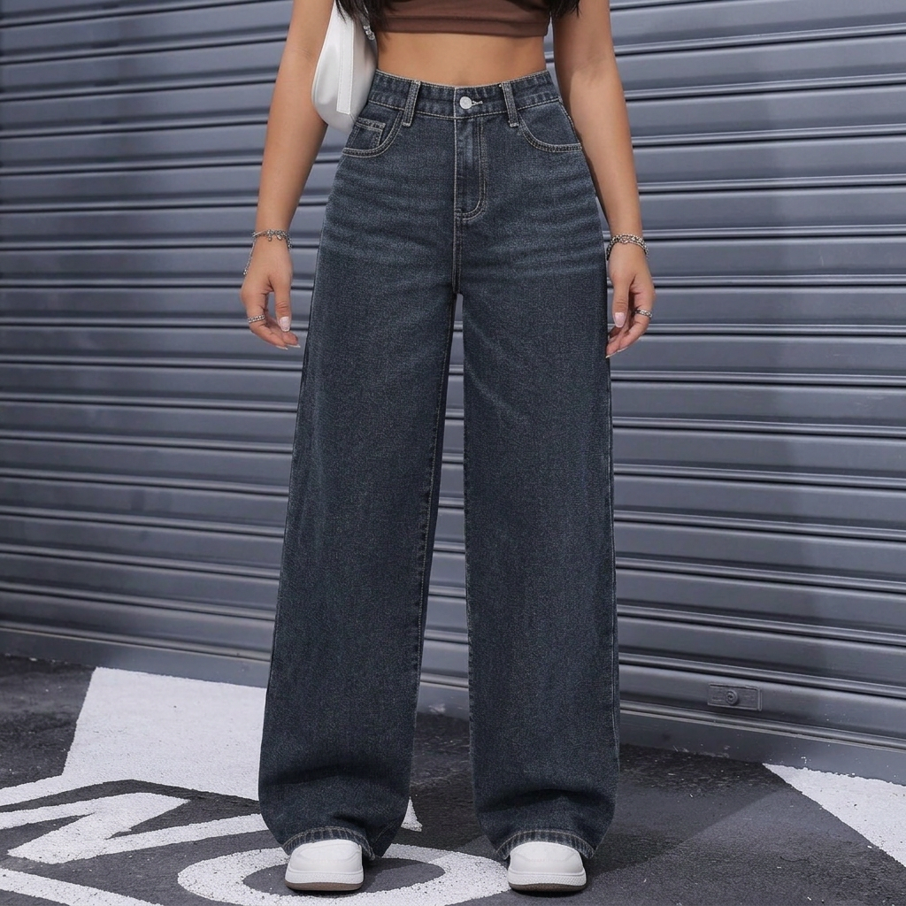 Denim jeans Wide Leg Baggy Style Straight Pants For Women