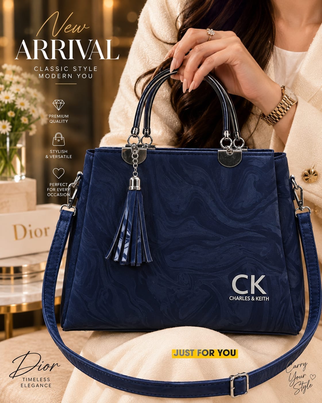 CRALES & KEITH Women's Premium Crossbody Bag with 3 Compartments | Stylish Long Strap Handbag