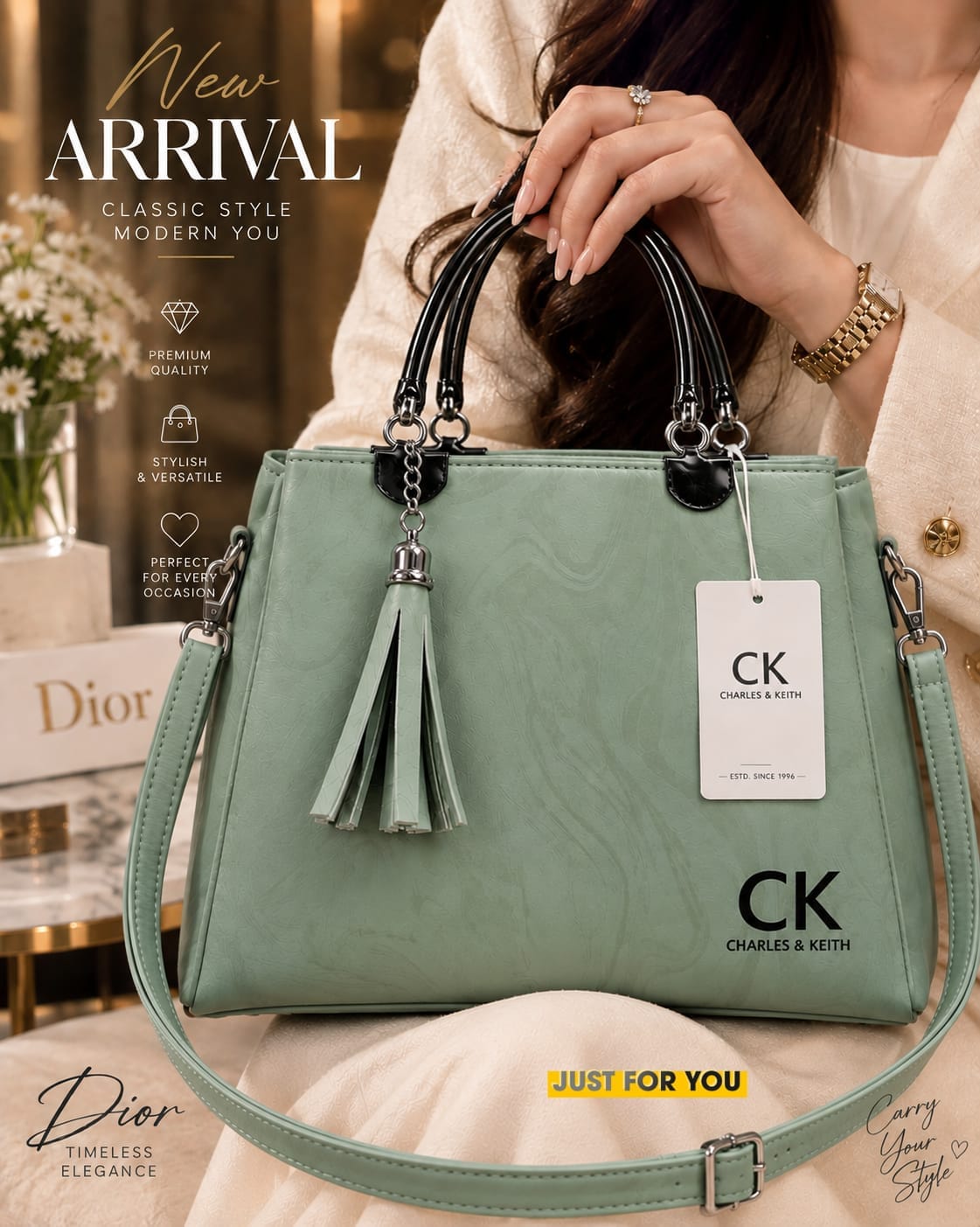 CRALES & KEITH Women's Premium Crossbody Bag with 3 Compartments | Stylish Long Strap Handbag