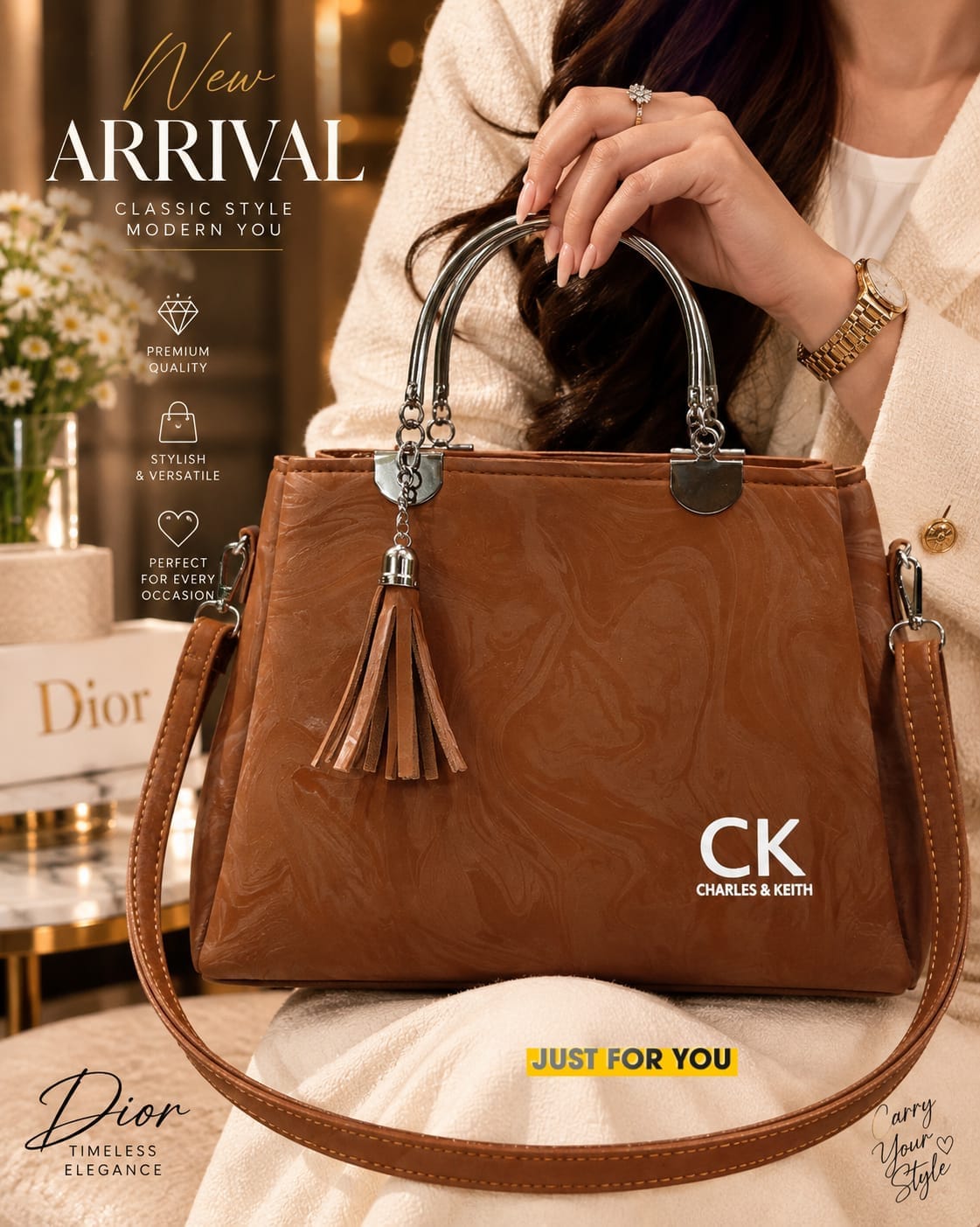 CRALES & KEITH Women's Premium Crossbody Bag with 3 Compartments | Stylish Long Strap Handbag