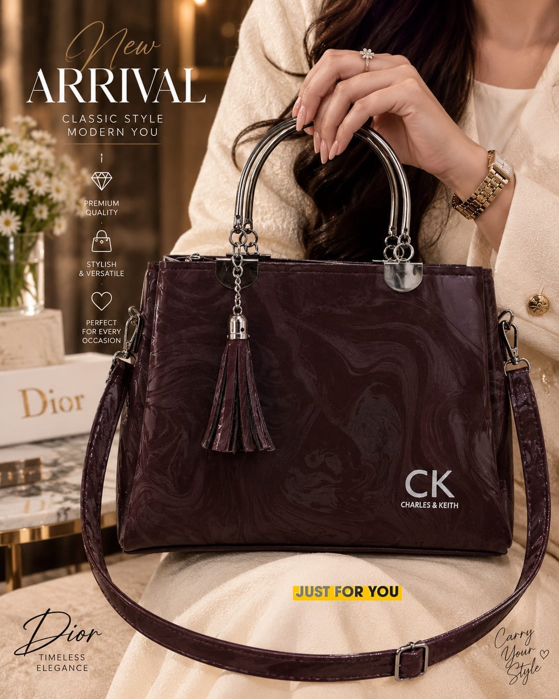 CRALES & KEITH Women's Premium Crossbody Bag with 3 Compartments | Stylish Long Strap Handbag