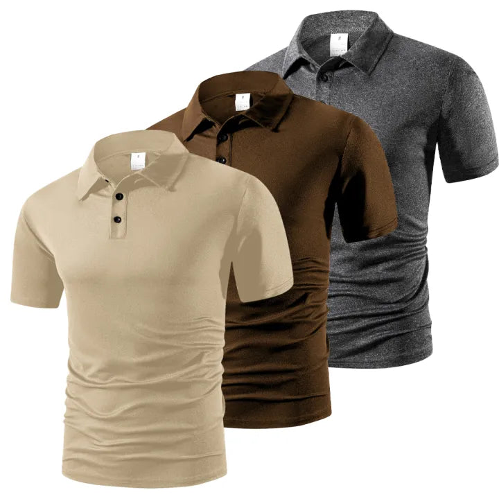 Pack Of 3 Men's Short Sleeve Polo Shirt Solid Color Button Tshirts Lightweight Lapel Streetwear Men Breathable Basic Polo Shirt