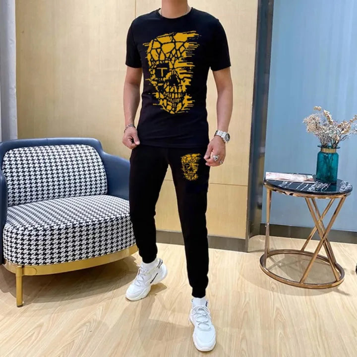 Black Trendy Printed Tshirt & Trouser tracksuit for men - tshirts for men - Bundle of 2