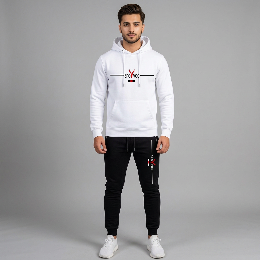 White Trendy Printed Tracksuit For Men - Hoodies For Men