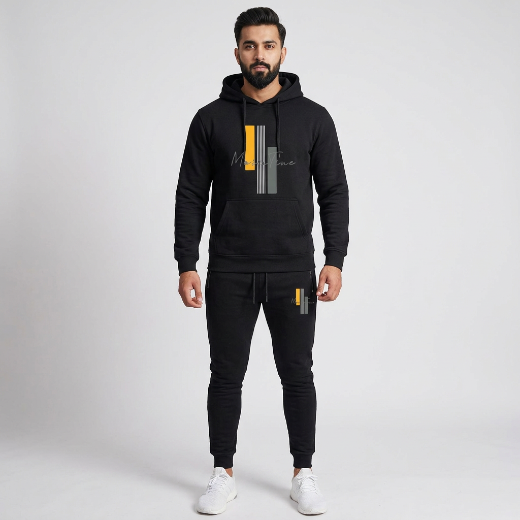 Black Trendy Printed Tracksuit For Men - Hoodies For Men