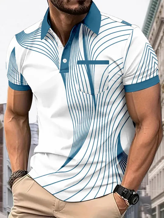 Fashion Men's Polo Casual Digital Print Polo Fashion Lapel Polo Machine Wash Recommended