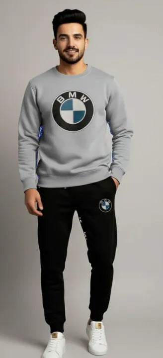 BMW Inspired Men’s Winter Tracksuit – Grey Sweatshirt & Black Jogger Trouser (2 PCS Set)