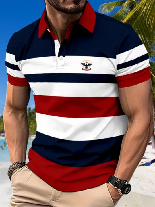Men's Chest Print Polo Fashion Digital Print Polo Lapel Button Polo Machine Washable