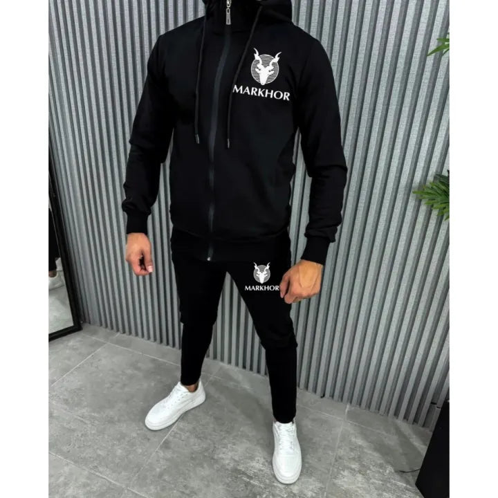 Black Zipper Trendy Printed Tracksuit For Men - Hoodies For Men
