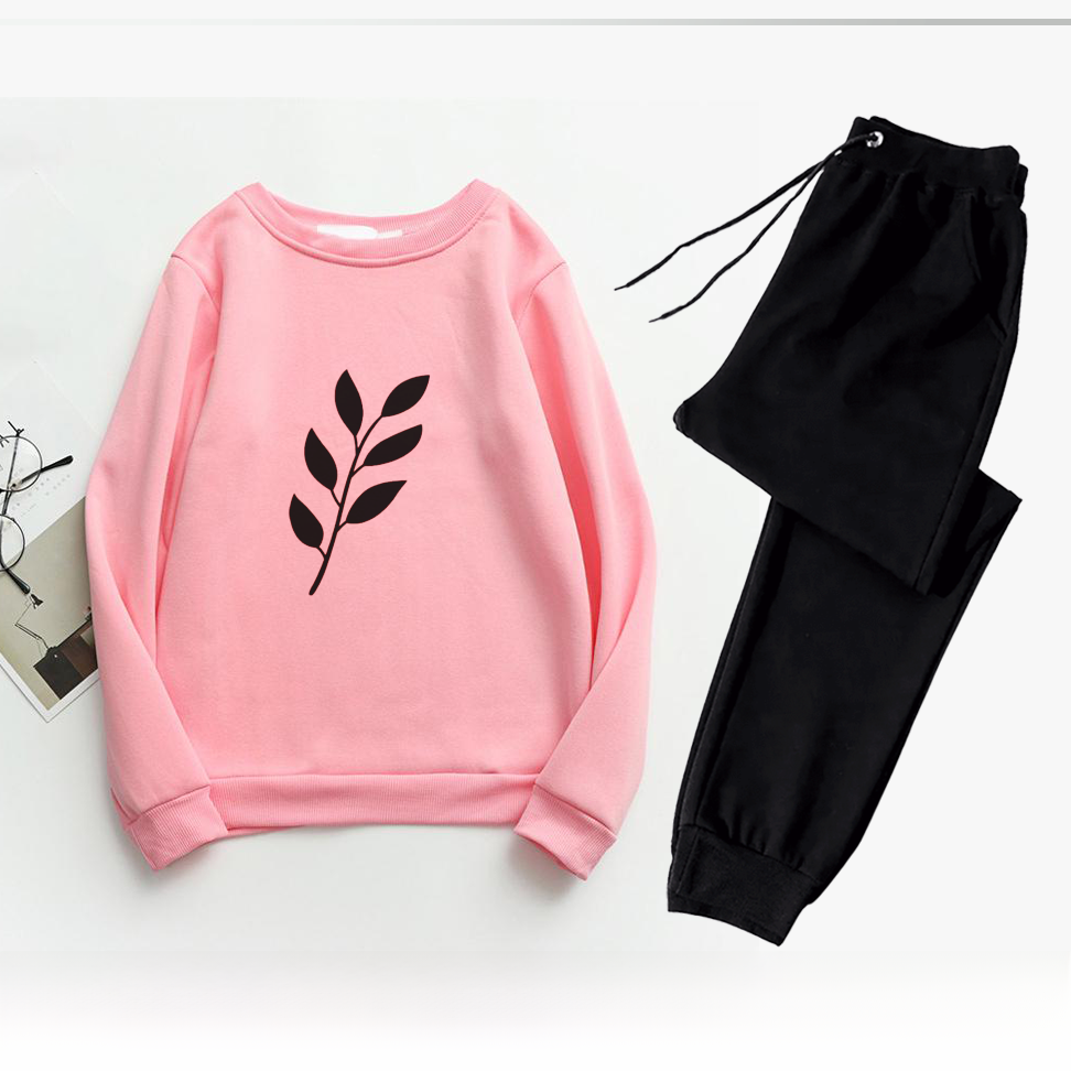 Trendy Arrivals Leaf Printed Tracksuit Soft Fabric Full Sleeves Sweatshirt & Trouser Track Suit for Women