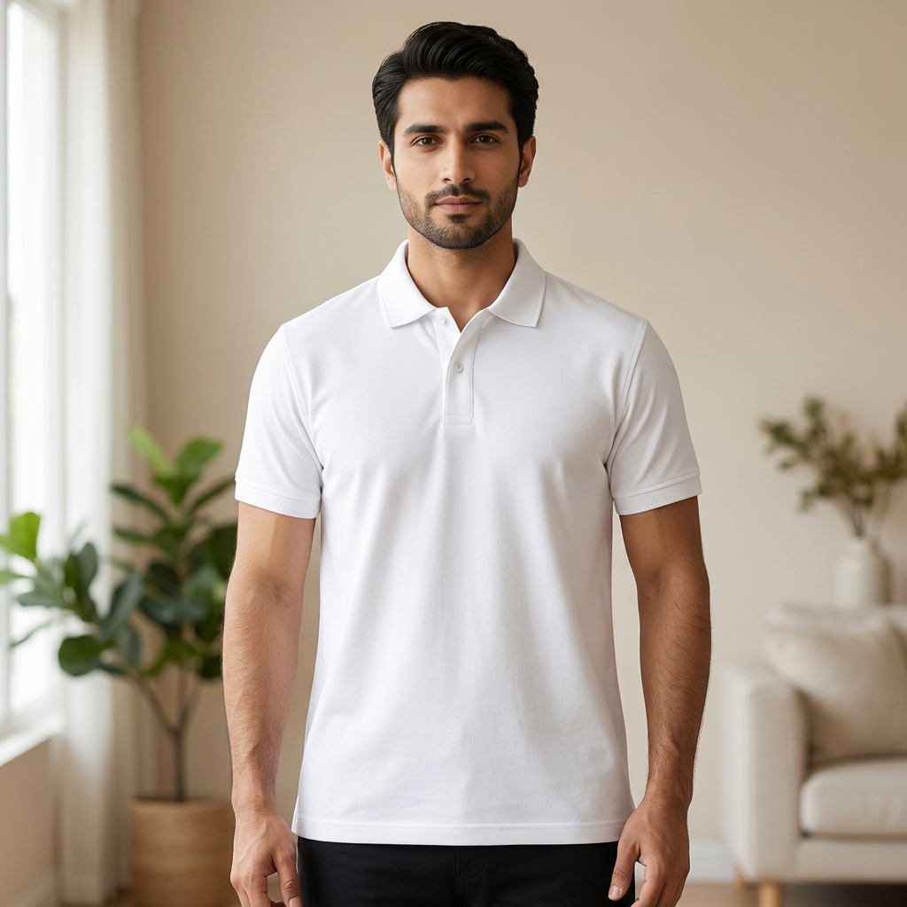 Premium Men's Solid White Polo Shirt - Soft Jersey Short Sleeve Casual Collared T-Shirt