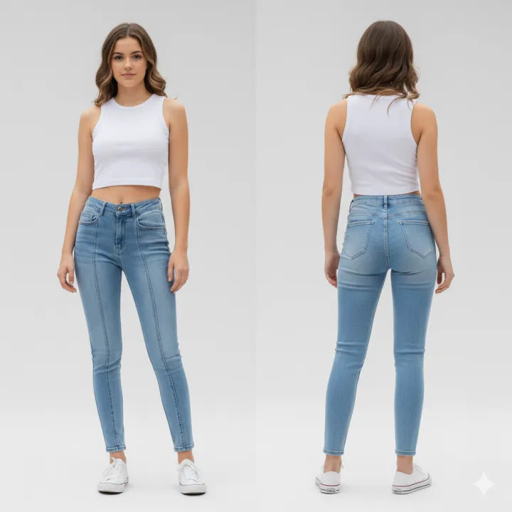 High Waist Denim Jeans for Girls - Stretch Slim Fit Skinny Pants