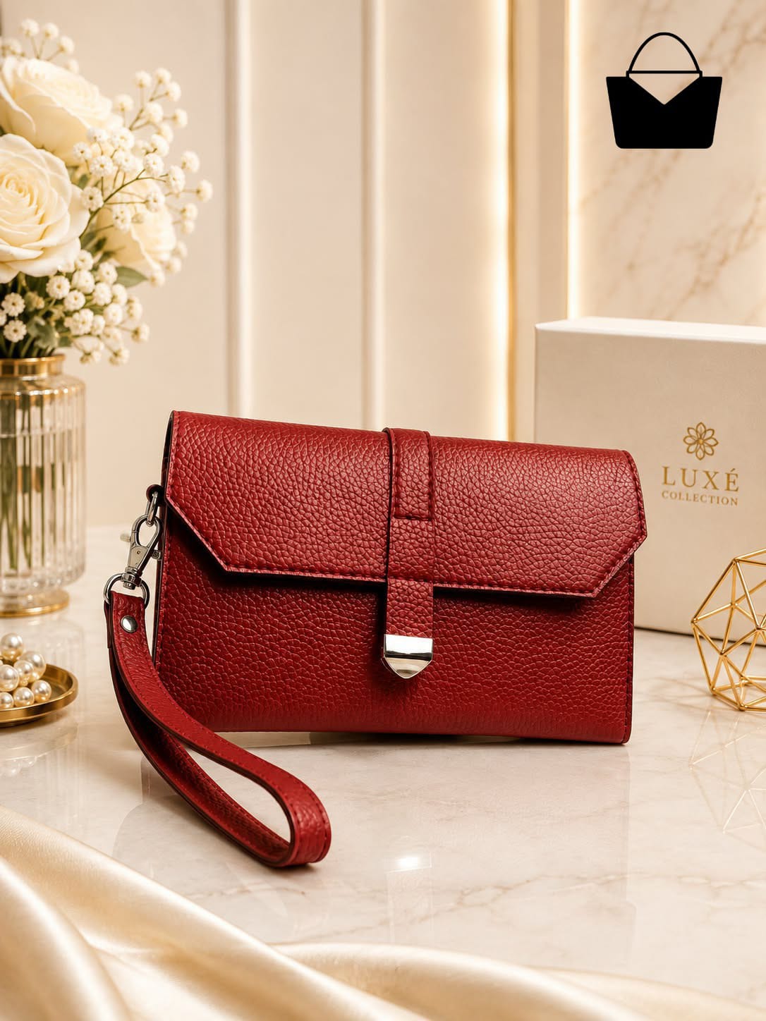 Rosé Luxe Women's Handbag – Premium PU Leather, 3 Compartments & Adjustable Shoulder Strap