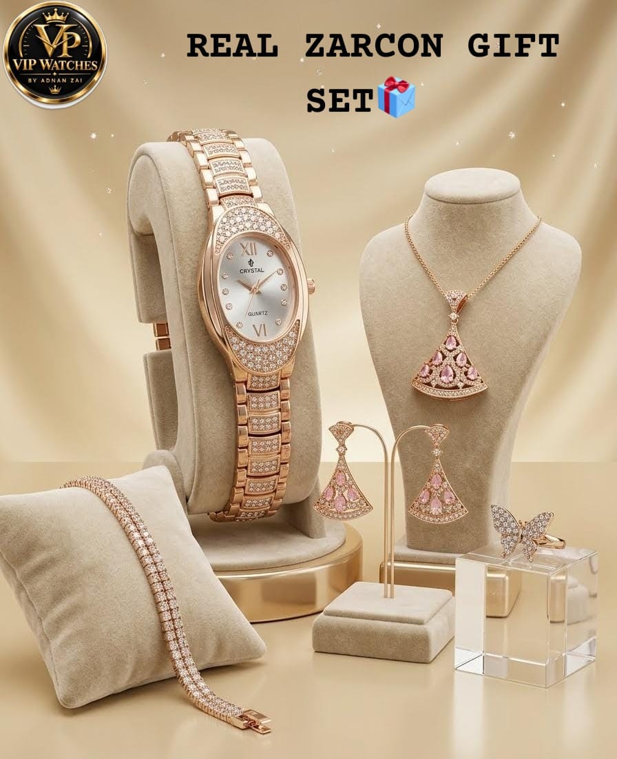 Luxury Zircon Jewelry Gift Set for Women – Elegant Watch, Necklace, Earrings, Ring & Bracelet 💎🎁