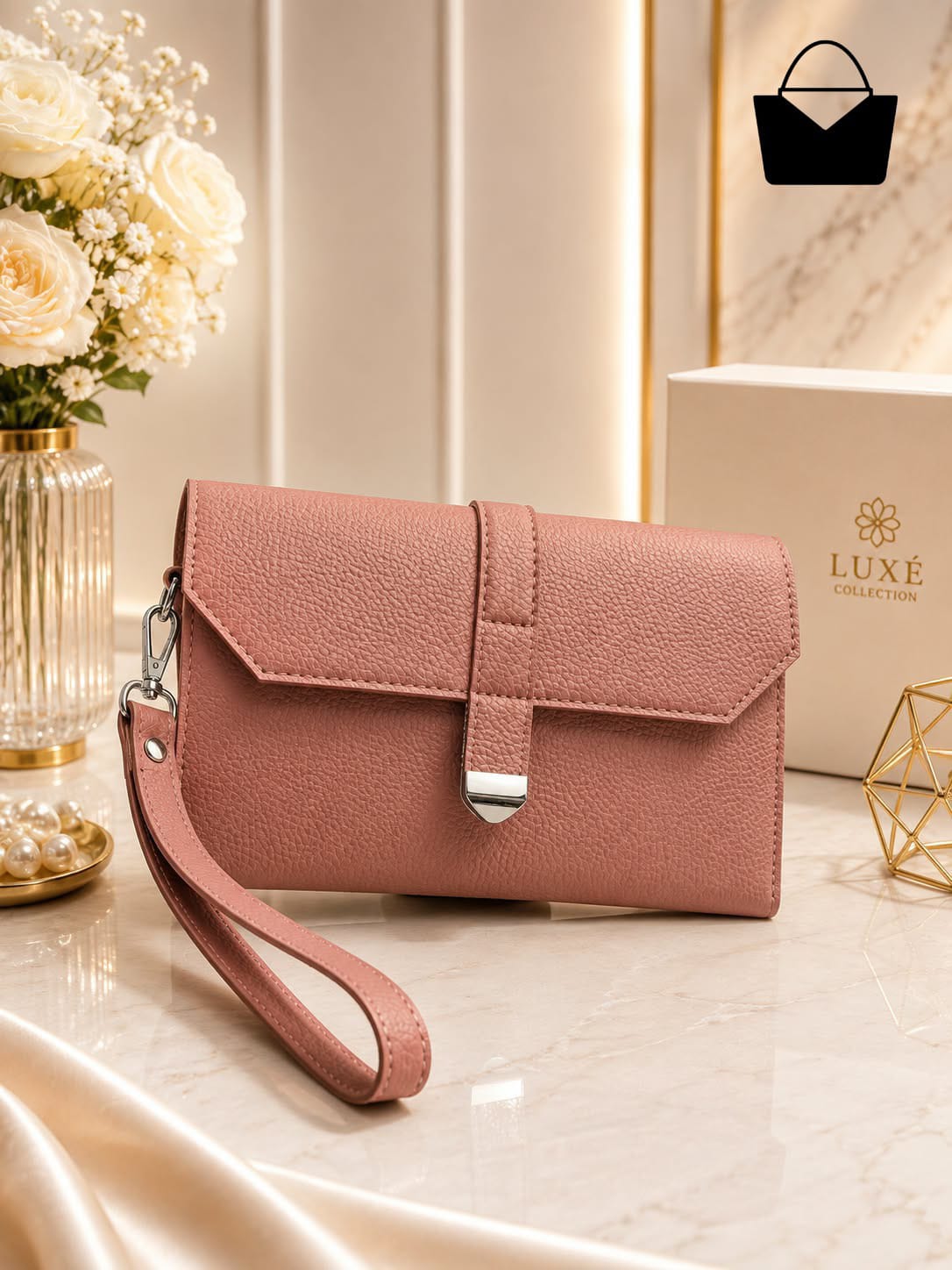 Rosé Luxe Women's Handbag – Premium PU Leather, 3 Compartments & Adjustable Shoulder Strap
